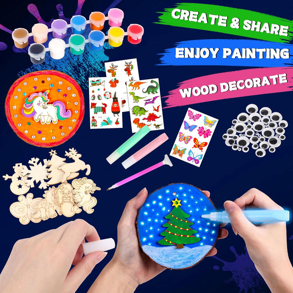 Arts and Crafts for Kids Ages 8-12, Glow in the Dark Wooden Painting Kits, Art & Craft Set Birthday Gift for Boys Girls Ages 6 7 8 9 10 11 12