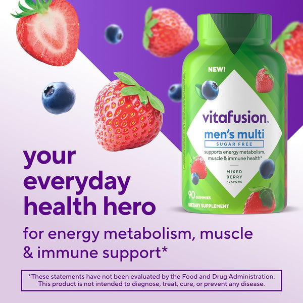 Vitafusion Sugar Free MenâS Multi Daily Gummy Multivitamins, Supports Energy Metabolism, Muscle and Immune Health (1), Mixed Berry Flavors, 90 Count