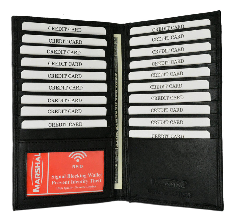 Marshal Bifold Leather RFID Blocking Wallet For Men & Women | Genuine Leather Holder With 19 Slots, 2 Bill Compartments & ID Window For
