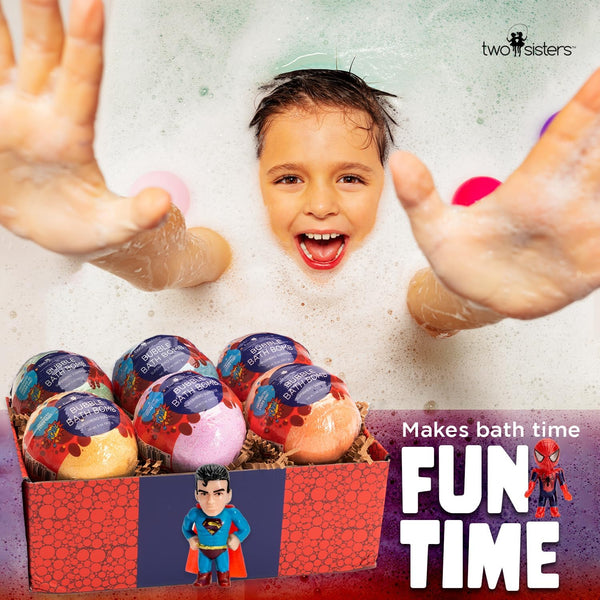 Superhero Bath Bombs for Kids with Surprise Toys inside (6 Pack) - Large Bubble Bomb Fizzies for Boys, Girls, & Toddlers - Fruity Scents, Relaxing
