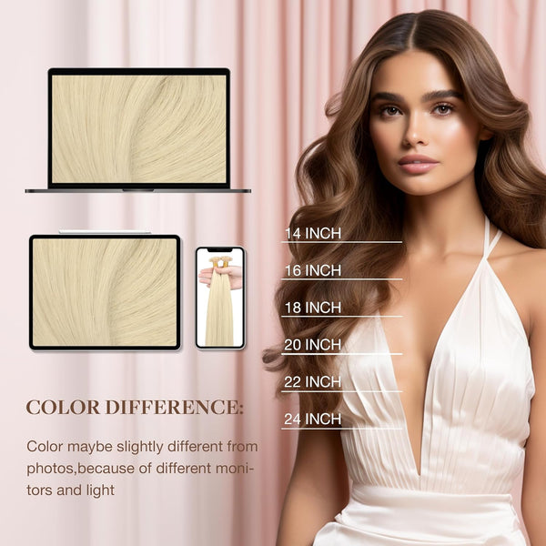 GOO GOO U Tip Hair Extensions - Real Human Hair, 14Inch 50G 50S, Hot Fusion, Invisible Remy, 60A Platinum Blonde