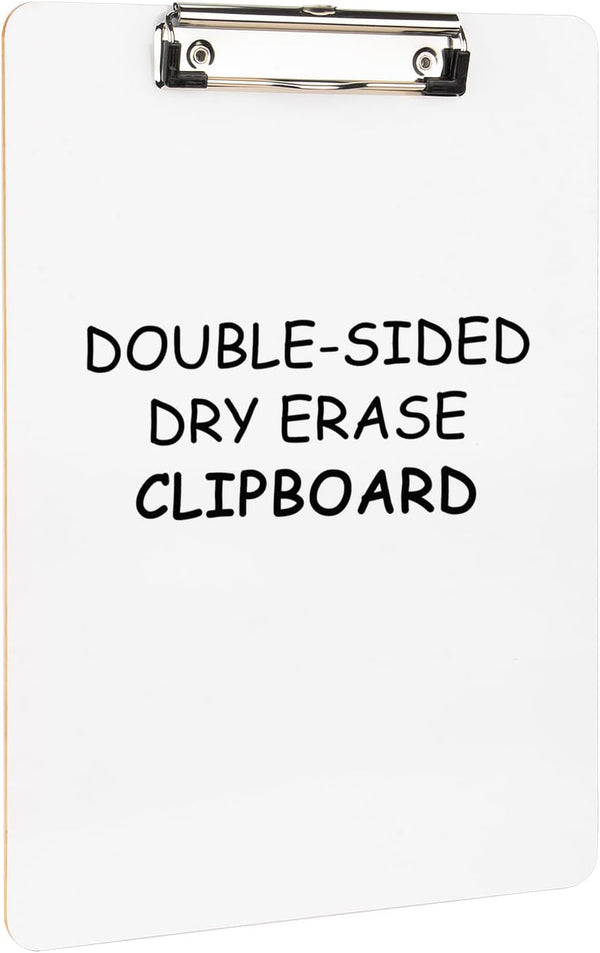 Dry Erase Wood Clipboard, Hardboard Clip Board 8.5X11 for Classroom, Students, Kid, Size 9" X 12.5", Double-Sided White Board, with Low Profile