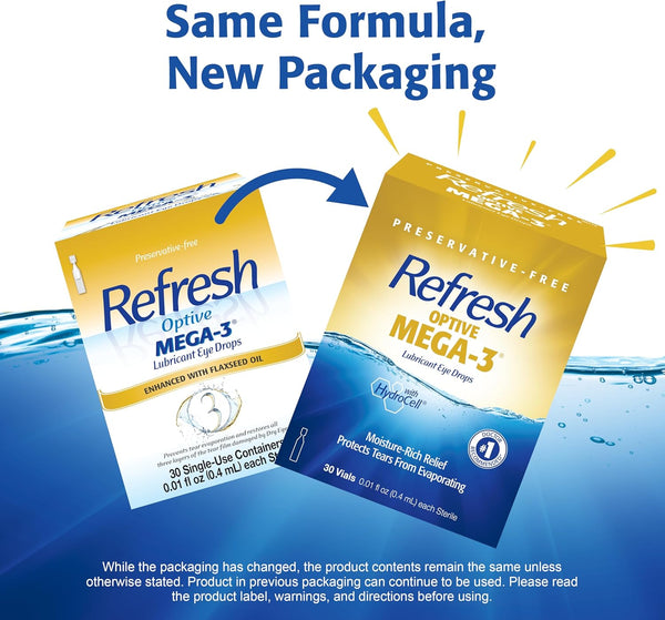 Refresh Optive MEGA-3 Lubricant Eye Drops Preservative-Free Artificial Tears, 0.01 Fl Oz (0.4 Ml), 30 Single-Use Containers