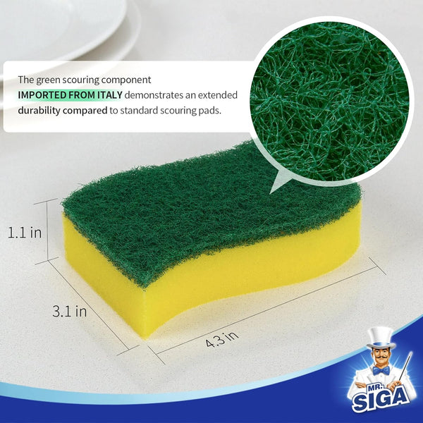 MR.SIGA Heavy Duty Scrub Sponge, 24 Count, Size:11 X 7 X 3Cm, 4.3" X 2.8" X 1.2