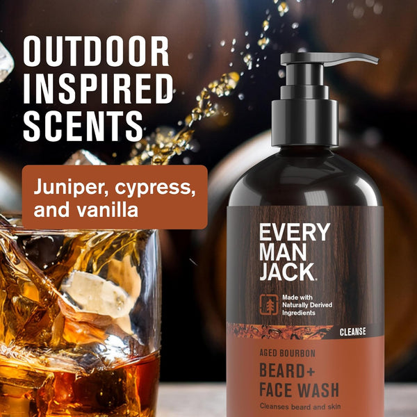 Every Man Jack Mens Aged Bourbon Beard Set - Five Full-Sized Grooming Essentials for a Complete Routine - Beard + Face Wash, Beard + Face Lotion,
