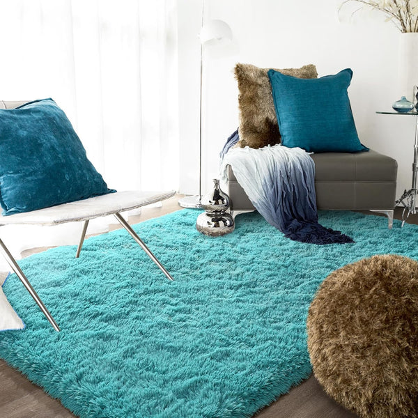 Ompaa Soft Fluffy Area Rug for Living Room Bedroom, 4X6 Teal Blue Plush Shag Rugs, Fuzzy Shaggy Accent Carpets for Kids Girls Rooms, Modern