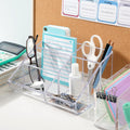 Stori Clear Plastic Vanity Makeup Organizer | 6-Compartment Holder for Brushes, Eyeshadow Palettes, & Beauty Supplies | Curved Front Design | Made
