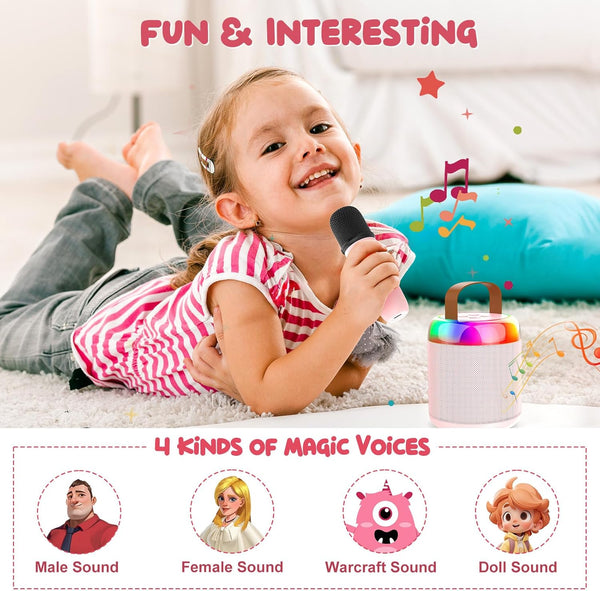 Mini Karaoke Machine for Kids Portable Bluetooth 5.3 Speaker Led Lights with 2 Wireless Microphones Karaoke Gifts for Girls Boys Audlt Birthday