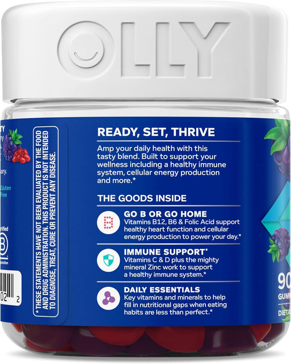 OLLY Men'S Multivitamin Gummy, Vitamins A, C, D, E, B, Zinc, Blackberry Flavor, 45 Day Supply - 90 Count