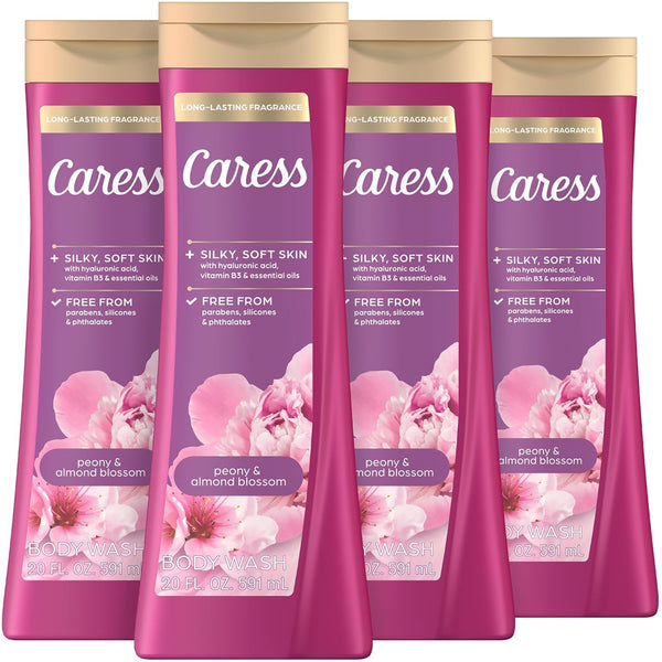 Caress Body Wash for Women, Peony & Almond Blossom, Shower Gel Moisturizing Body Wash for Fresh, Smooth Skin to Soothe and Unwind, 20 Fl Oz, (Pack