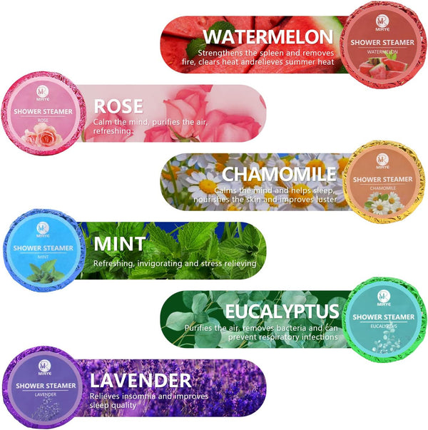 Shower Steamers Aromatherapy for Women or Men, Organic Shower Bombs with Chamomile Rose Lavender Mint Watermelon Eucalyptus Essential Oil, 18-Pack