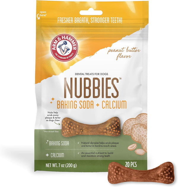Arm & Hammer for Pets Nubbies Dental Treats for Dogs | Dental Chews Fight Bad Breath, Plaque & Tartar without Brushing | Peanut Butter Flavor, 20