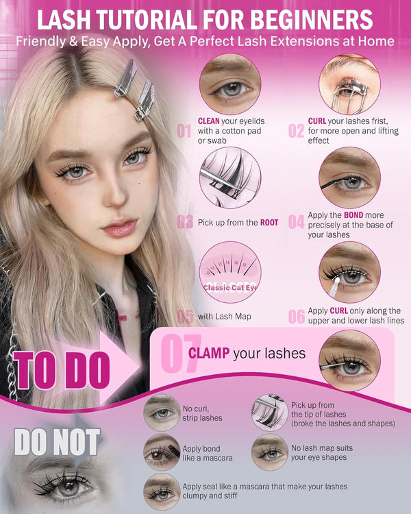 Fairy Lash Clusters Natural Look Manga Eyelash Clusters Wispy D-Curly Cluster Eyelash Extensions 110 Pcs 8-16MM Wispy Individual Lashes Wet-Look