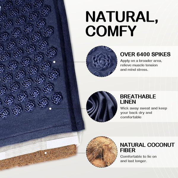 Ladyrosian Acupressure Set for Back and Neck Pain Relief, Muscle Relaxation Stress Relief Acupressure Mat and Pillow Set with Bag (Navy Blue)