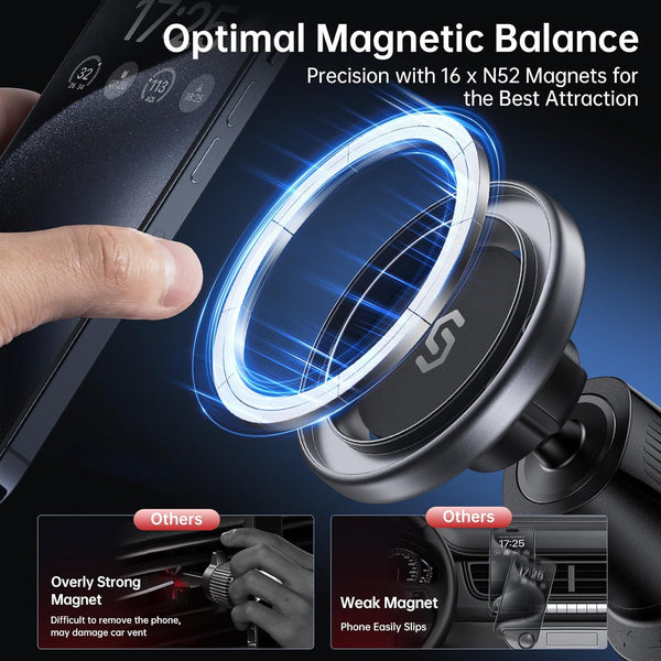 SYNCWIRE for Magsafe Car Mount, Flexible Rotation Magnetic Phone Holder for Car Vent, Hands Free Car Air Vent Phone Holder Clip Universal