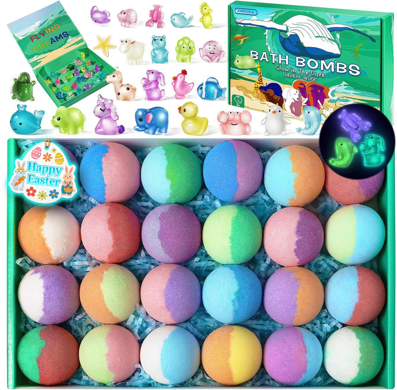 Bath Bombs for Kids with Toys inside - 24 Pack Kids Bath Bombs with Glow in the Dark Bath Surprise Toys Inside, Natural Organic Bubble Bath Fizzy