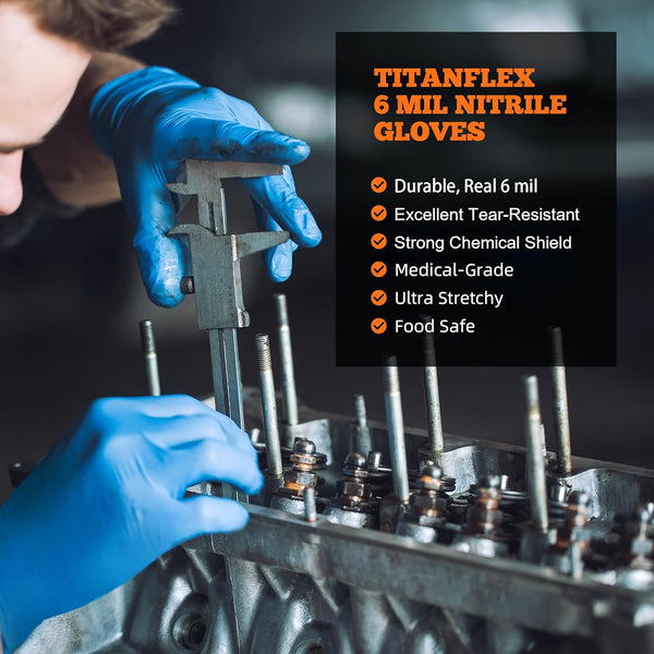 Titanflex Disposable Nitrile Gloves 6 Mil Blue Heavy Duty Disposable Gloves, Cooking Mechanic Gloves, Latex Free Powder Free