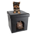 Cat House â Collapsible Multipurpose Small Dog or Cat Ottoman with Footrest, Cushioned Top, and Interior Pillow by PETMAKER (Black)