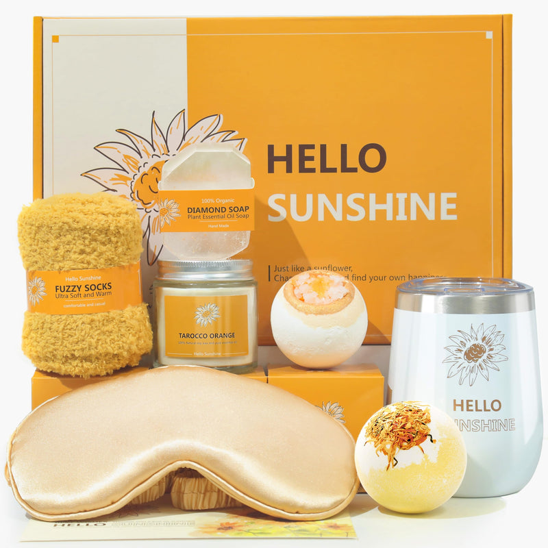 Birthday Gifts for Women, Spa Care Package Gifts Basket Unique, Sunshine Get Well Soon Sunflower Presents Gift Box Set for Women Mom Sister Best