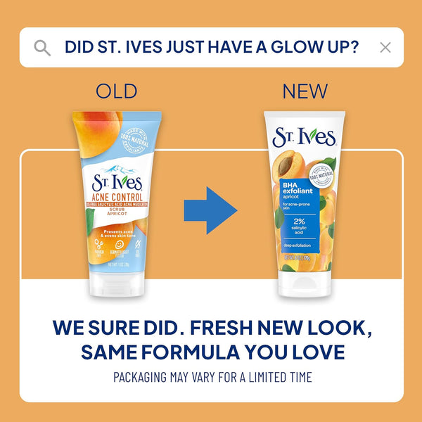 St. Ives Acne Control Face Scrub Deeply Exfoliates and Prevents Acne for Smooth, Glowing Skin Apricot Made with Oil-Free Salicylic Acid Acne