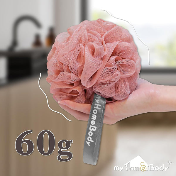 Myhomebody 60G Loofah Sponge, Body Scrubber, Bath Sponge, Loofah for Women, Men, Exfoliating Sponge Shower Pouf with Activated Charcoal - 2 Peach