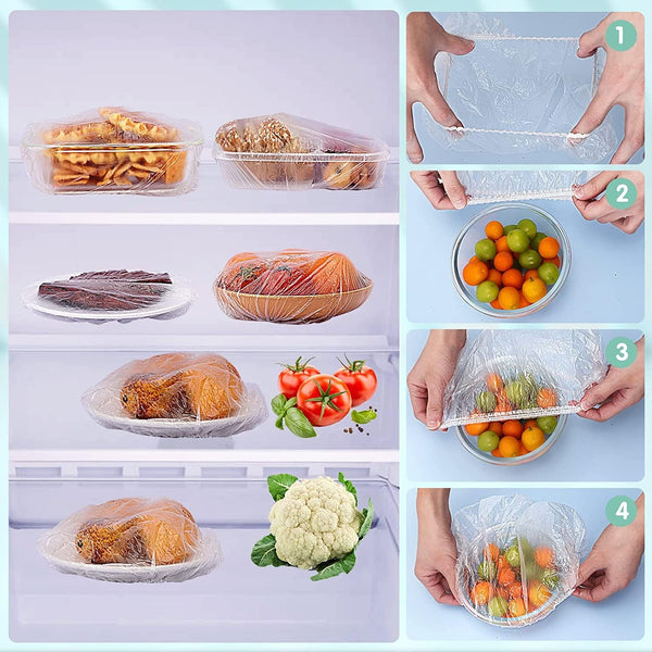 300PCS Fresh Keeping Bags,Elastic Food Storage Covers,Universal Kitchen Wrap Seal Caps,Food Covers Stretch Reusable,Stretch Plastic Wrap Bowl
