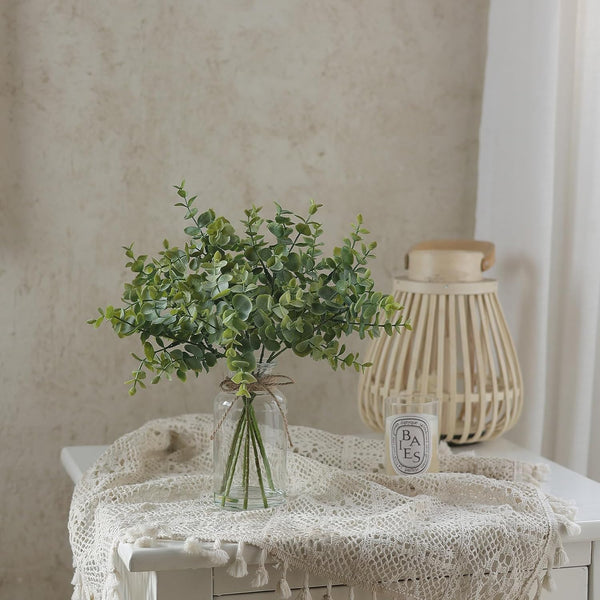 Zheart Fake Eucalyptus Stems in Glass Vase with Faux Water,14" Artificial Plants Eucalyptus Leaves for Shelf Desk Bathroom Farmhouse Room Coffee