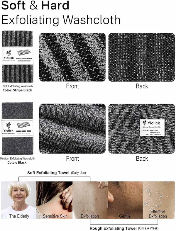 Yiclick 2PCS Exfoliating Washcloth Towel - Exfoliating Body Scrubber Exfoliator, Loofah Sponge Wash Cloth, Korean & Japanse & African Net Sponge