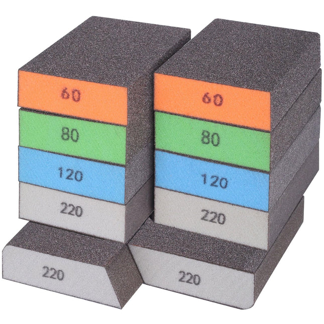 BOSHCRFAT 10 Pack Sanding Block, Washable and Reusable Sanding Sponge for Wood Drywall Metal Glasses Coarse/Medium/Fine/