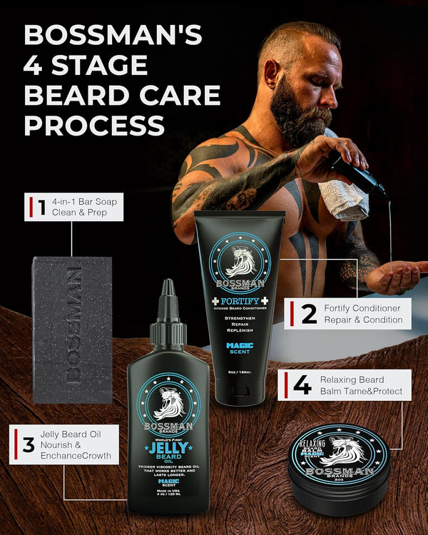Bossman Jelly Beard Oil for Men (4 Oz, Magic Scent) â Softens, Moisturizes & Conditions with Natural Ingredients