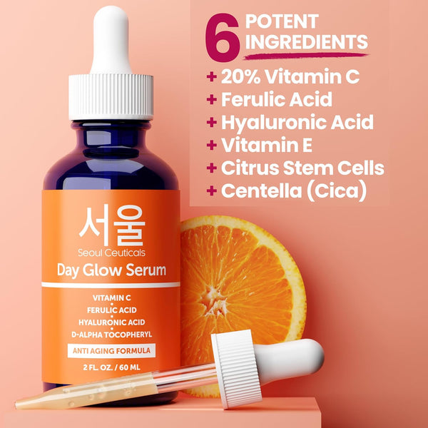 Seoulceuticals Large 2Oz Korean 20% Vitamin C Hyaluronic Acid Serum + CE Ferulic Acid - Potent anti Aging, anti Wrinkle K Beauty