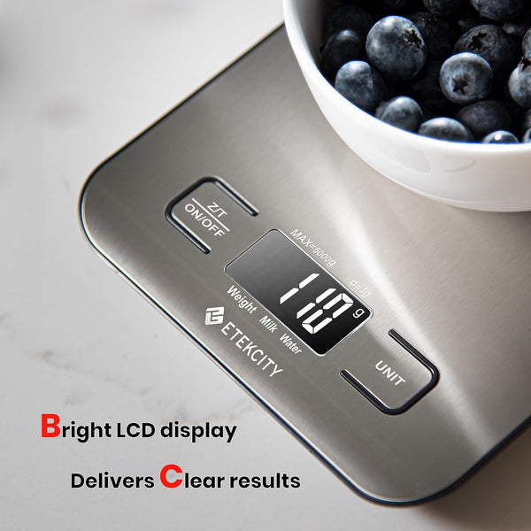 Etekcity Food Kitchen Scale, Digital Grams and Ounces for Weight Loss, Baking, Cooking, Keto and Meal Prep, LCD Display, Medium, 304 Stainless Steel