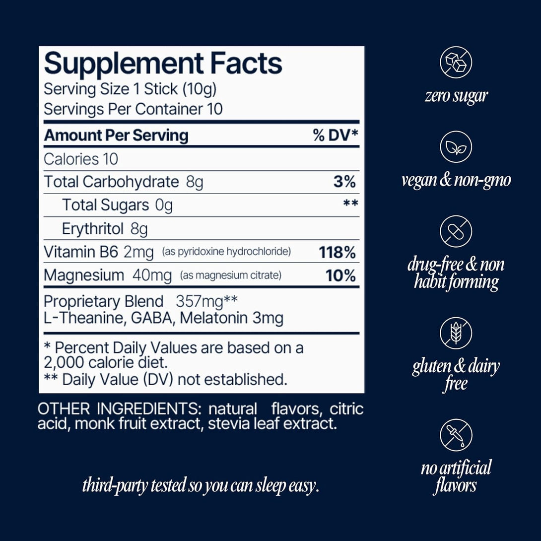 Som Sleep, Restful Sleep Powder Drink Mix W/Melatonin, Magnesium, Vitamin B6, L-Theanine & GABA – Vegan, Zero Sugar, Keto Friendly – Cherry, 10-Pack