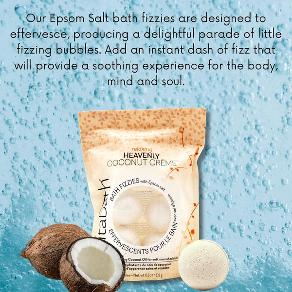 Vitabath Heavenly Coconut CrÃ¨me Bath Fizzies with Epsom Salt Relax Nourish Unwind Body & Mind Calming Aromatherapy for Muscle Soreness & Reviving