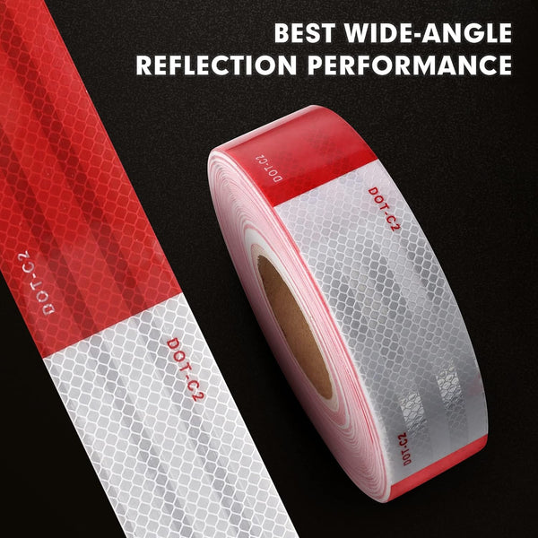 WAENLIR 2 Inch X 30 Feet Reflective Safety Tape DOT-C2 Waterproof Red and White Adhesive Conspicuity Tape for Trailer, Outdoor, Cars, Trucks