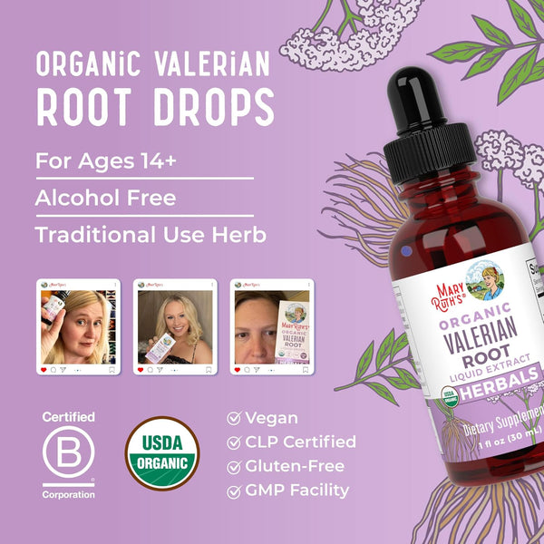 Maryruth Organics Valerian Root Liquid Drops | 2 Month Supply | Sugar Free | USDA Organic Valerian Root Drops | Support Sleep | Calm and Stress