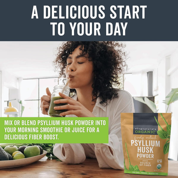 Viva Naturals Organic Psyllium Husk Powder, 24 Oz - Finely Ground, Unflavored Plant Based Superfood - Good Source of Fiber for Gluten-Free Baking,