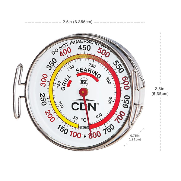 CDN Grill Surface Thermometer | ProaccurateÂ®, Temperature Zones, High Heat, Color-Coded Scale - Laboratory Glass Lens - Perfect for Grill, BBQ,