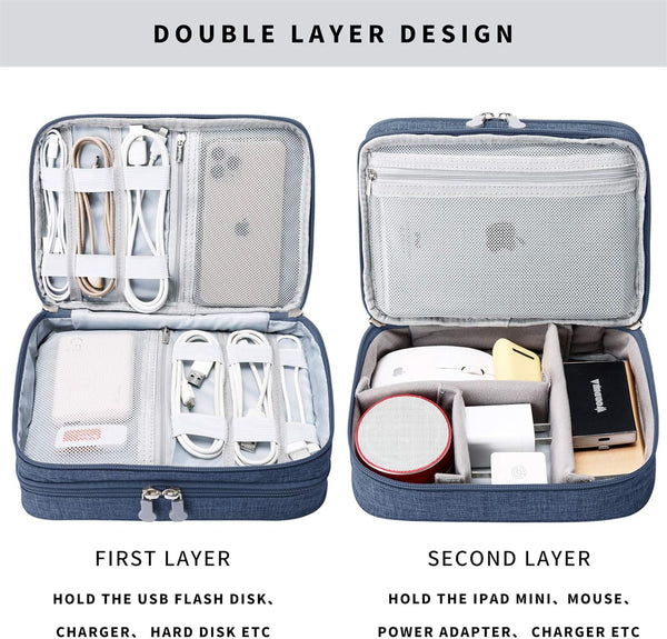 Mygreen Electronic Organizer Travel Cable Organizer Bag for Hard Drives, Cables, Charger, Phone, USB, SD Card Dark Blue