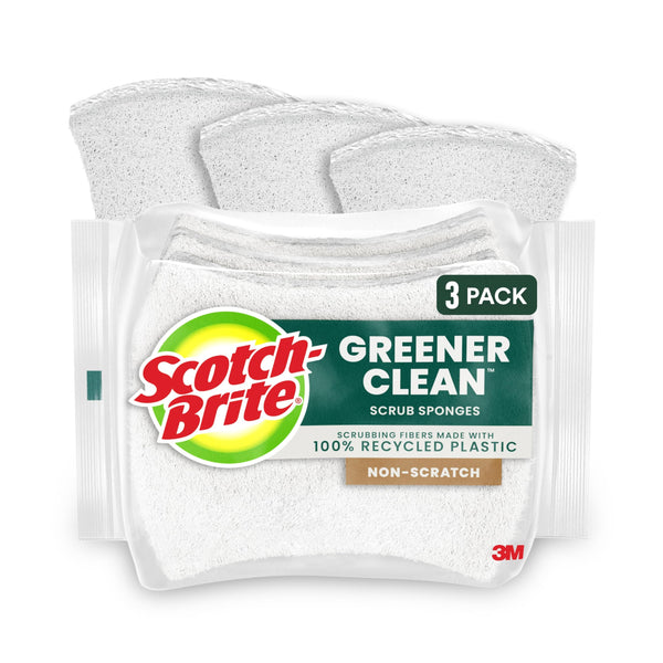 Scotch-Brite Greener Clean Non-Scratch Scrub Sponge, Sponge for Washing Dishes, Cleaning Kitchen, Superior Performance and Made with Sustainable