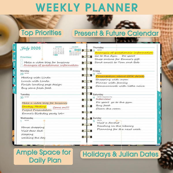 Ymumuda 2025-2026 Planner, 12-Month Daily Weekly Monthly Planner from JUL.2025 to JUN.2026, 8.4" X 6", Spiral Notebook with Stickers, Elastic