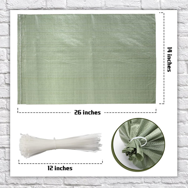 Shappy 100 Pieces Empty Sandbag Heavy Duty Flooding Outdoor Woven Polypropylene Sand Bags with Solid Ties for UV Protection Emergency Situation