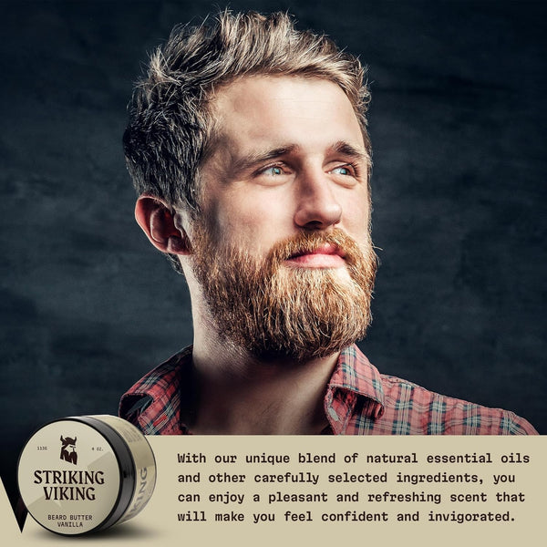 Striking Viking Beard Butter - Non-Greasy Moisturizer with Natural Ingredients (Vanilla, 4Oz) - Keep Your Beard Hydrated and Refreshing