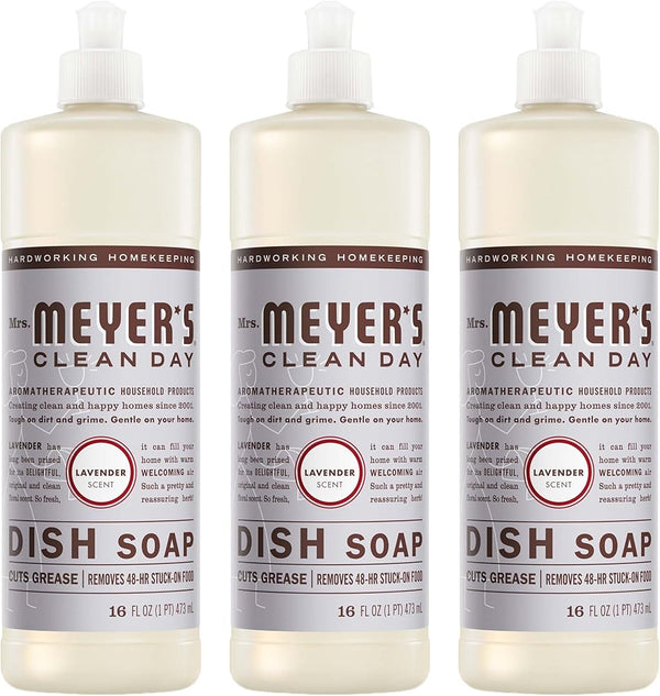 MRS. MEYER'S CLEAN DAY Liquid Dish Soap, Biodegradable Formula, Lavender, 16 Fl. Oz - Pack of 3