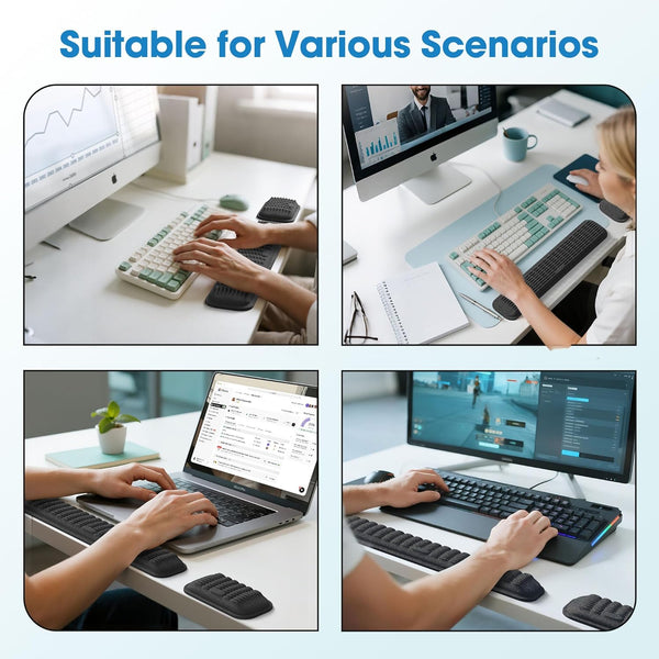MEKASS Ergonomic Wrist Rest for Keyboard and Mouse, Soft Memory Foam Keyboard Wrist Rest Set with Non-Slip Silicone Base, Easy Typing, Pain