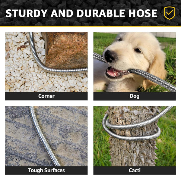 Short Garden Hose Meatl Water Hose Heavy Duty Stainless Steel Hose with Metal Fittings Flexible Lightweight Hose Puncture Proof for Yard,