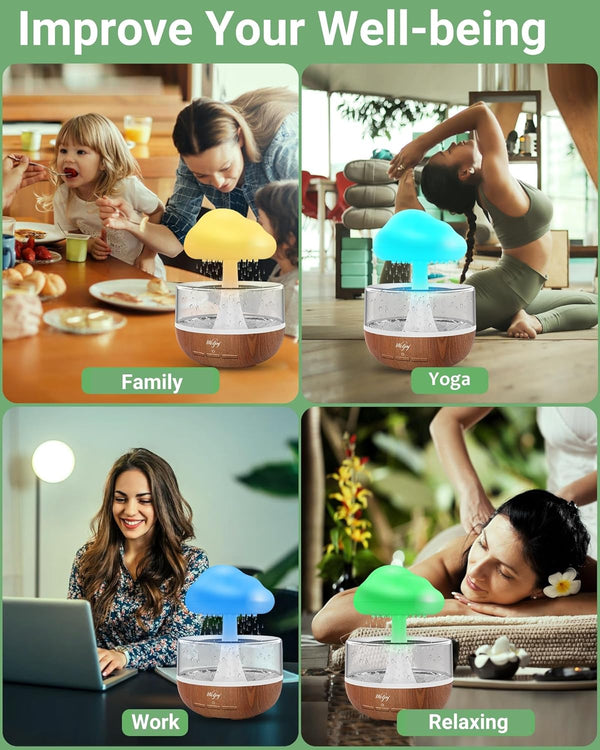 Weljoy Zen Raining Cloud Night Light Aromatherapy Essential Oil Diffuser Micro Humidifier Desk Fountain Bedside Sleeping Relaxing Mood Water Drop