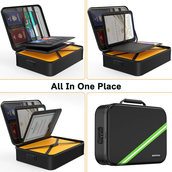 Noiposi Document Organizer with 5200â Heat Insulated,Waterproof and Fireproof Document Box with Lock, Home Travel Strong Fireproof Safe Storage