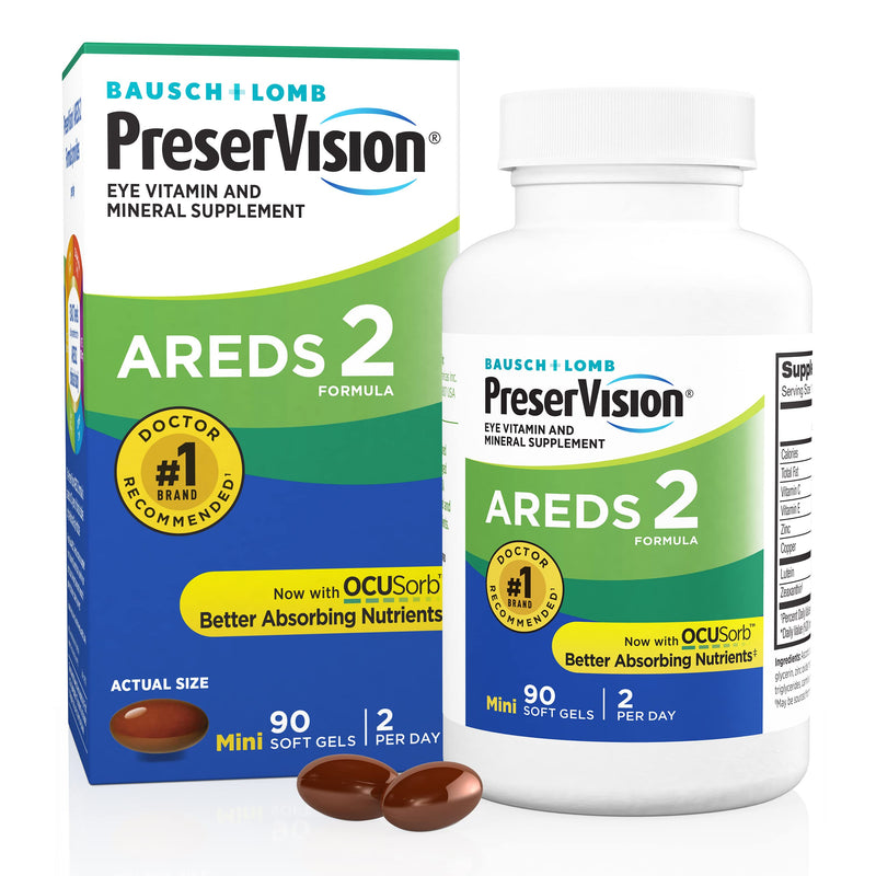 Preservision AREDS 2 Eye Vitamin & Mineral Supplement with Ocusorb, with Lutein & Zeaxanthin from Bausch + Lomb, 90 Soft Gels (Minigels)
