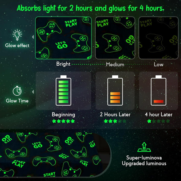 Jekeno Glow in the Dark Gaming Blanket Gamer Game Controller Throw Gift Toys for Kids Boys Teen Son Adults Gamepad Presents Easter Birthday